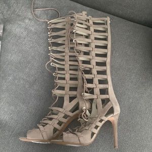 Caged open toe boots